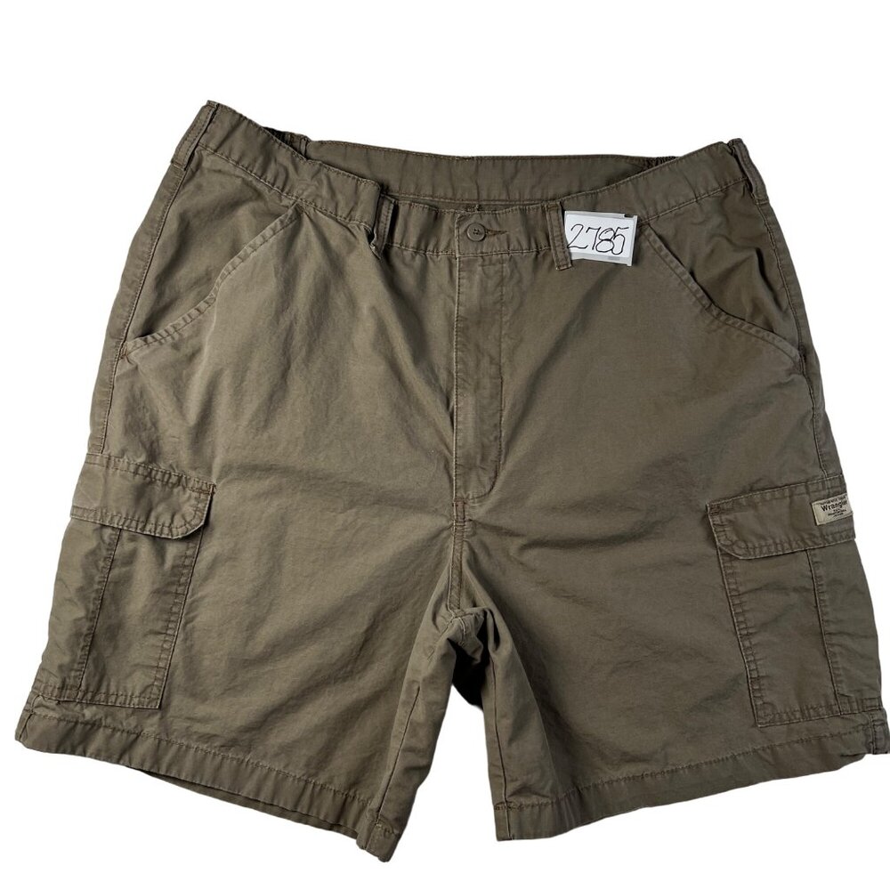 WRANGLER Shorts Men's Flat Front Slash Pocket 100% Cotton Cargos Brown 42rsr6 - Picture 14 of 14